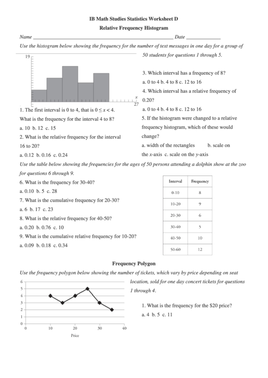 Statistics Worksheet - Relative Frequency Histogram Printable pdf
