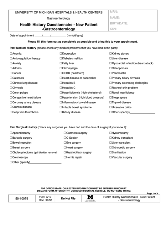 Child And Pediatric Health History Form