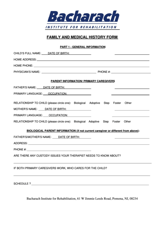 Family And Medical History Form Printable pdf