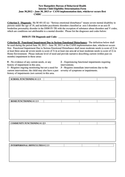 Interim Child Eligibility Determination Form Printable pdf