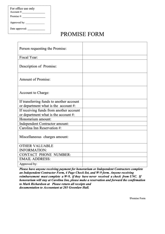 Promise To Pay Form Printable pdf
