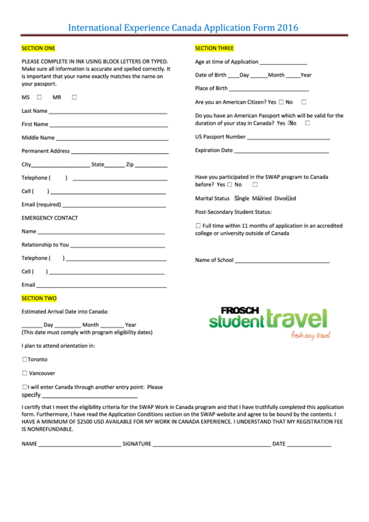 International Experience Canada Application Form Printable pdf