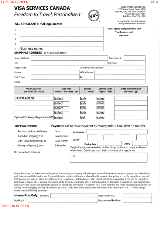 Fillable Visa Services Canada Form Printable pdf