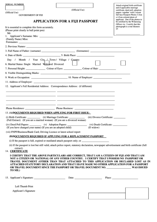 Application Form For A Fiji Passport printable pdf download