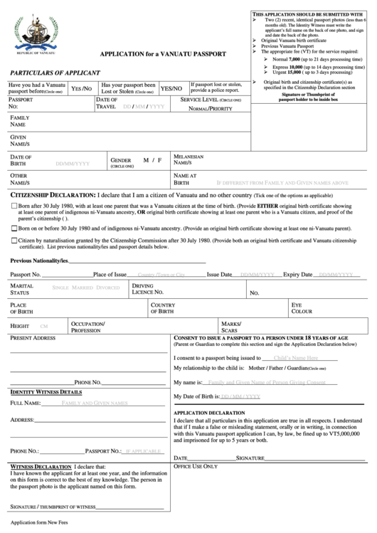 Application For A Vanuatu Passport Printable pdf