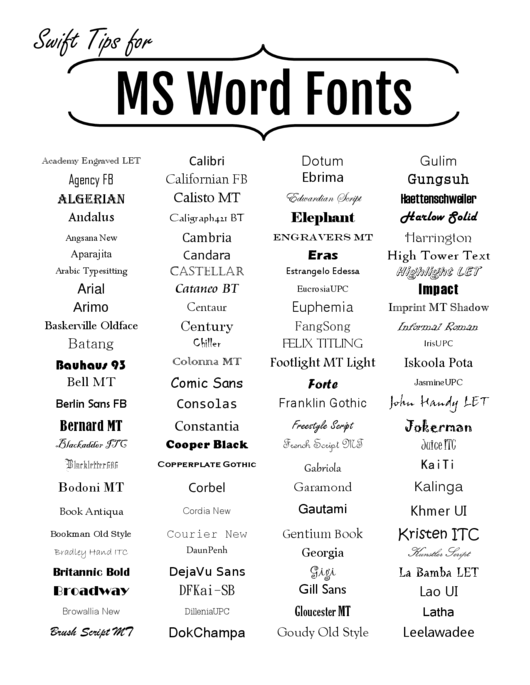 Ms Word Fonts Printable pdf