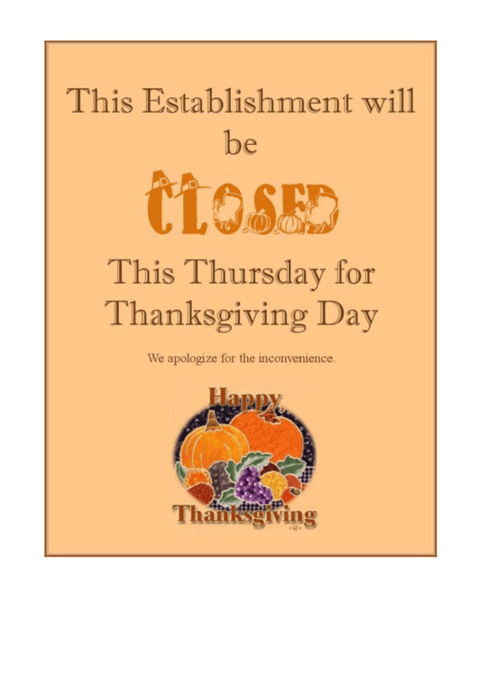 Happy Thanksgiving Closed Sign Template Printable pdf