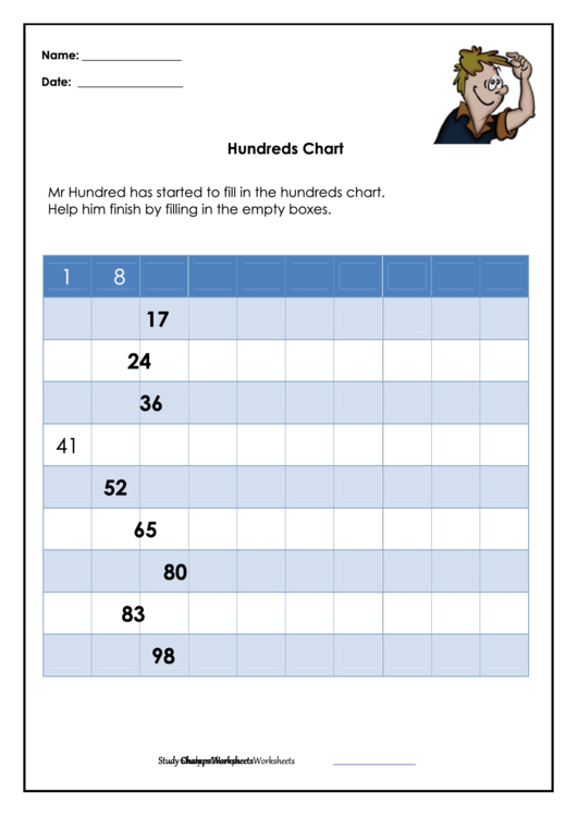 Hundreds Chart Worksheet With Answer Key Template Printable pdf