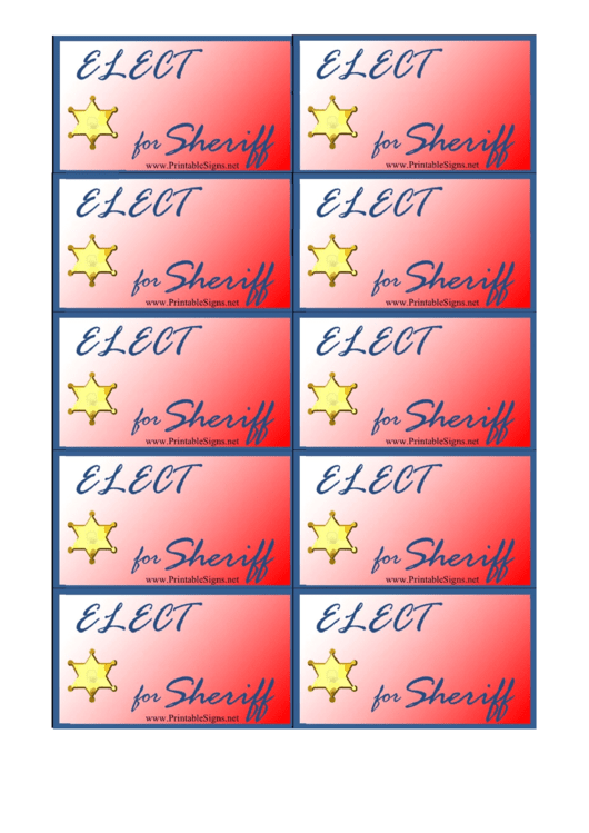 Sheriff Sign Palm Cards Template Printable pdf