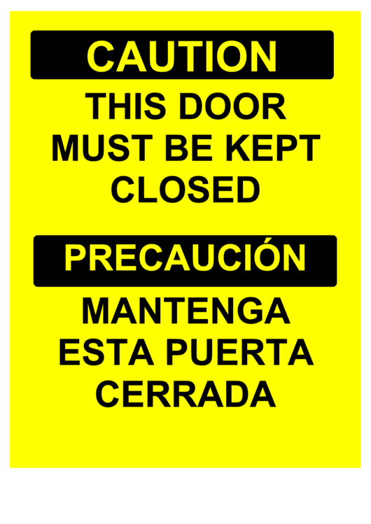 Caution Sign Door Closure Printable pdf