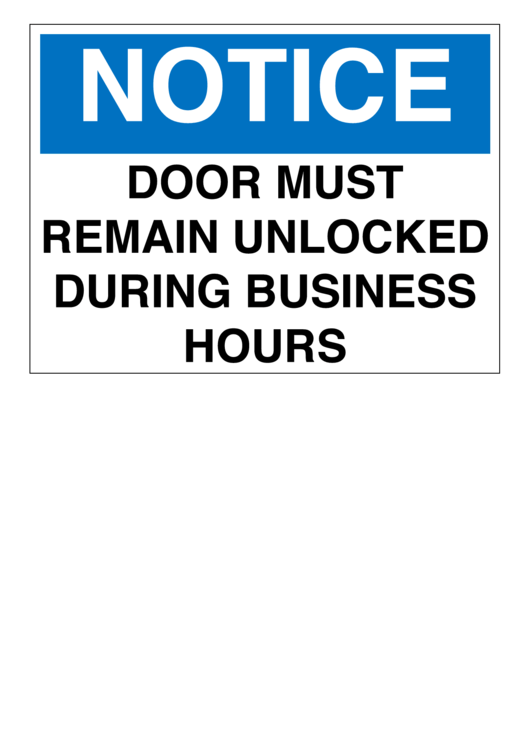 Notice Sign Template Door Remain Unlocked Printable Pdf Download