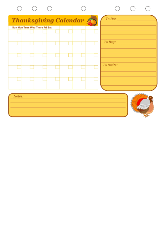 Thanksgiving Calendar Template Printable pdf