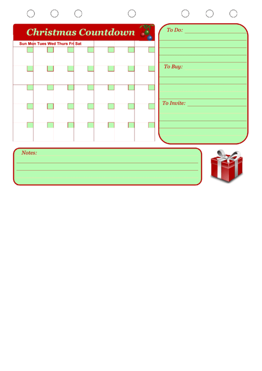 Christmas Countdown Calendar Template Printable pdf
