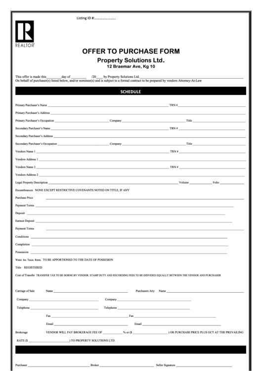 Offer To Purchase Form Printable pdf