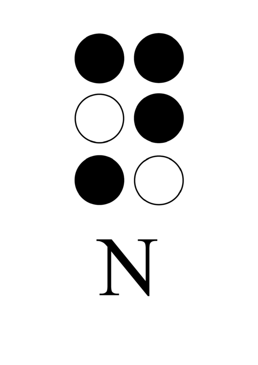 Braille Alphabet Chart - Letter N Printable pdf