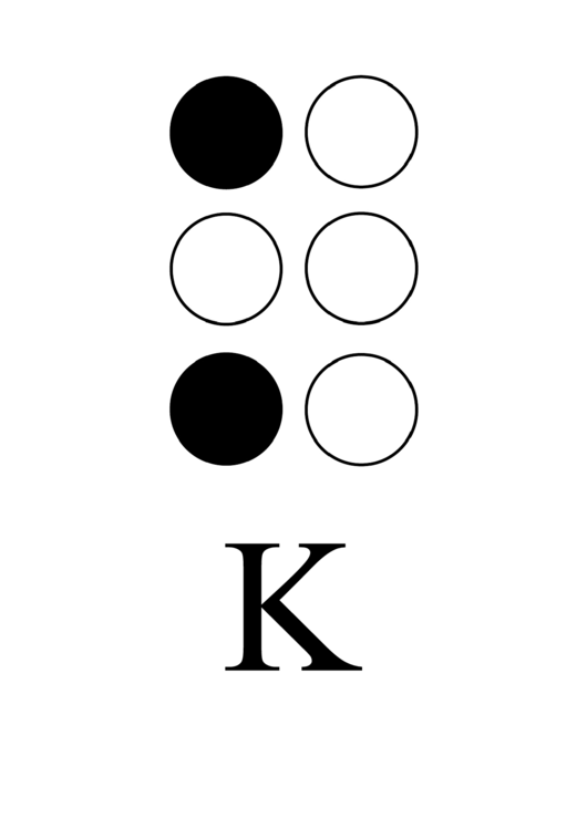 Braille Alphabet Chart - Letter K Printable pdf