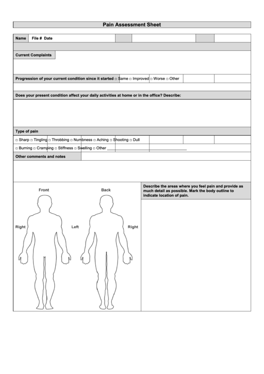Pain Assessment Form Printable pdf