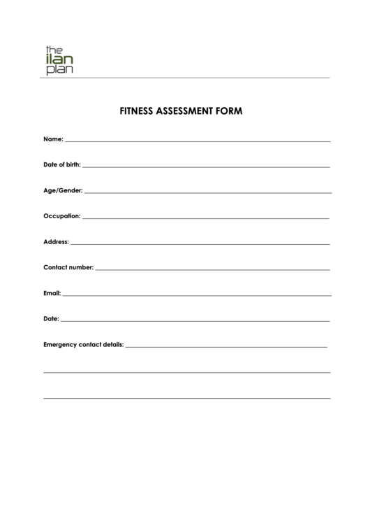 Fitness Assessment Form Printable pdf