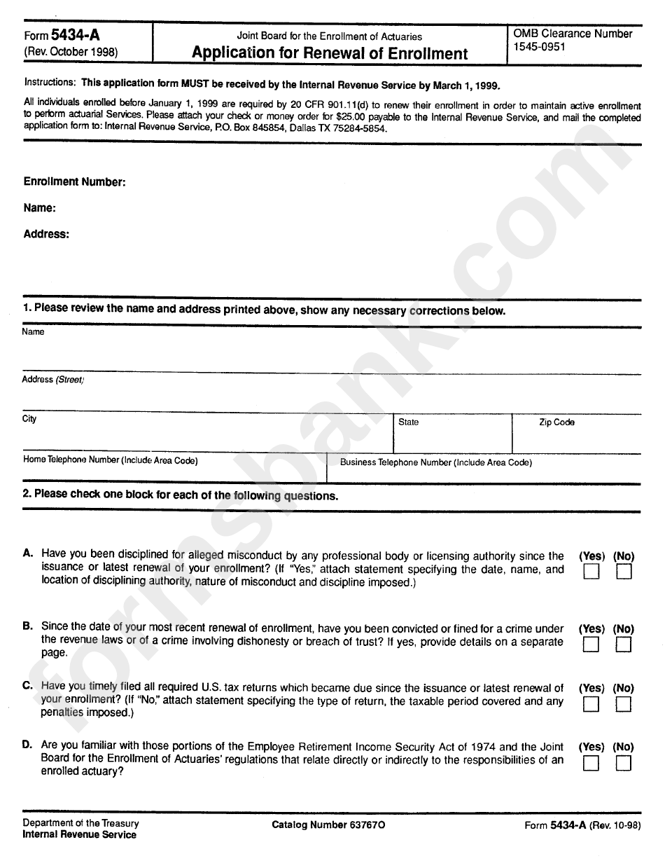 Form 5434-A - Application For Enrollment - Joint Board For The Enrollment Of Actuaries