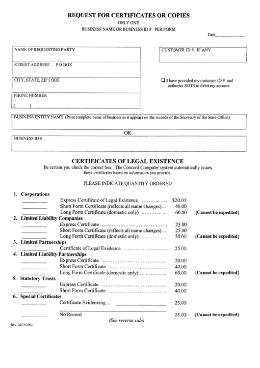 Request For Certificates Of Copies Form - Secretary Of State - Connecticut Printable pdf