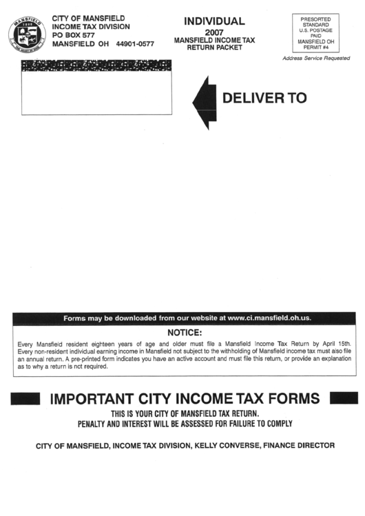 Mansfield Income Tax Return Packet Printable pdf