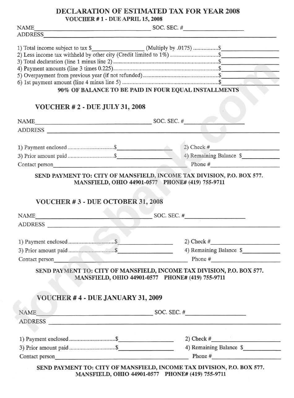 Mansfield Income Tax Return Packet