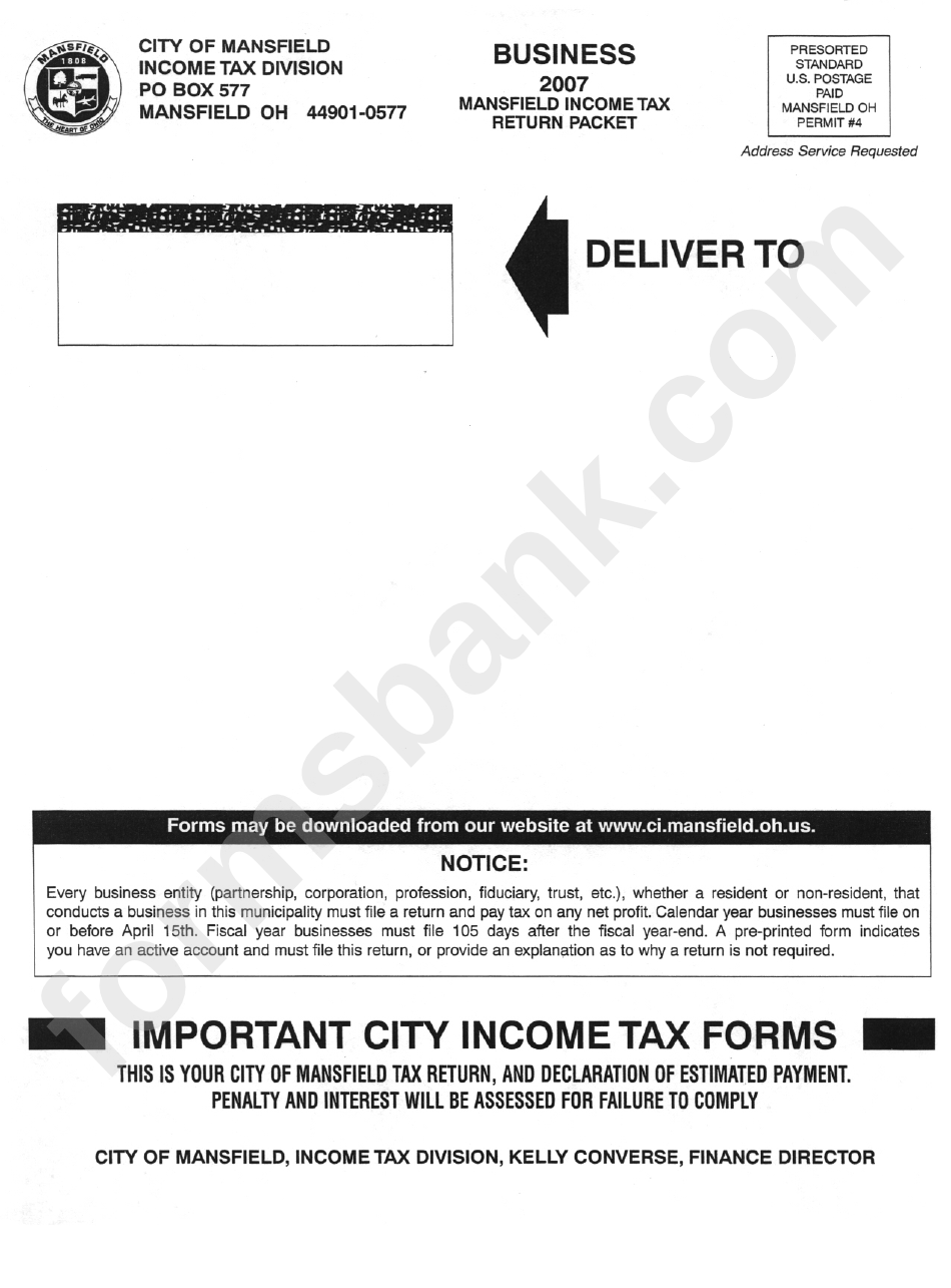 Mansfield Income Tax Return Packet - 2007