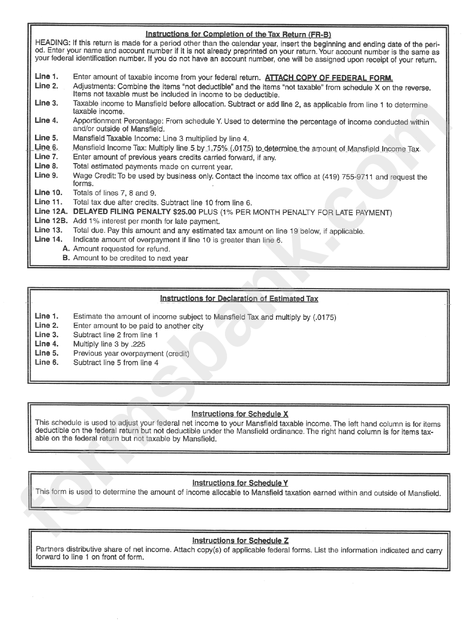 Mansfield Income Tax Return Packet - 2007