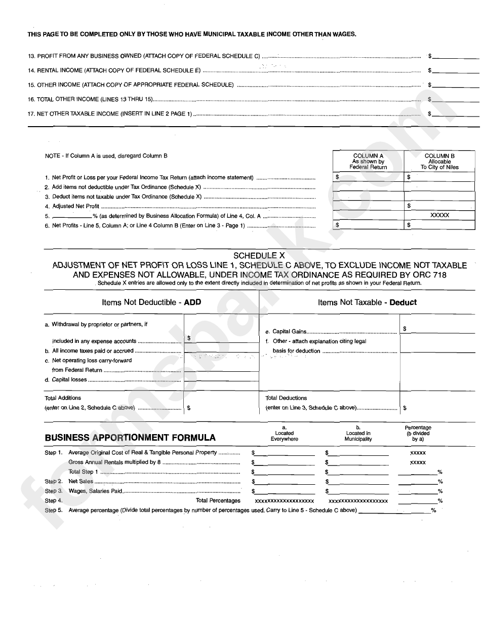 Form Ir - City Of Niles Income Tax Form