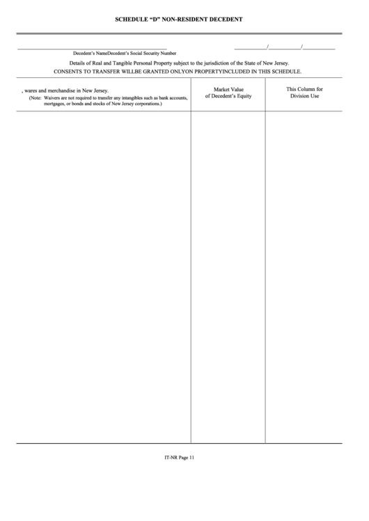 Fillable Form It-Nr - Schedule "D" Non-Resident Decedent Printable pdf