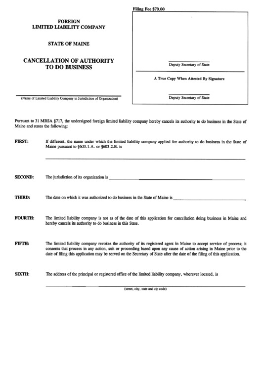 Form Mllc-12b - Foreign Limited Liability Company Cancellation Of Authority To Do Business Printable pdf