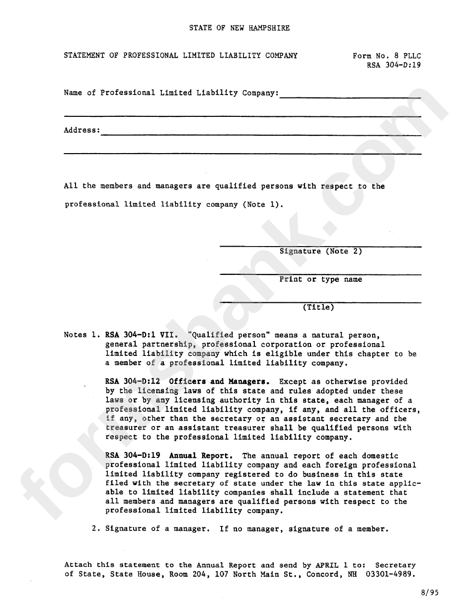 Form 8 Pllc - Statement Of Professional Limited Liability Company