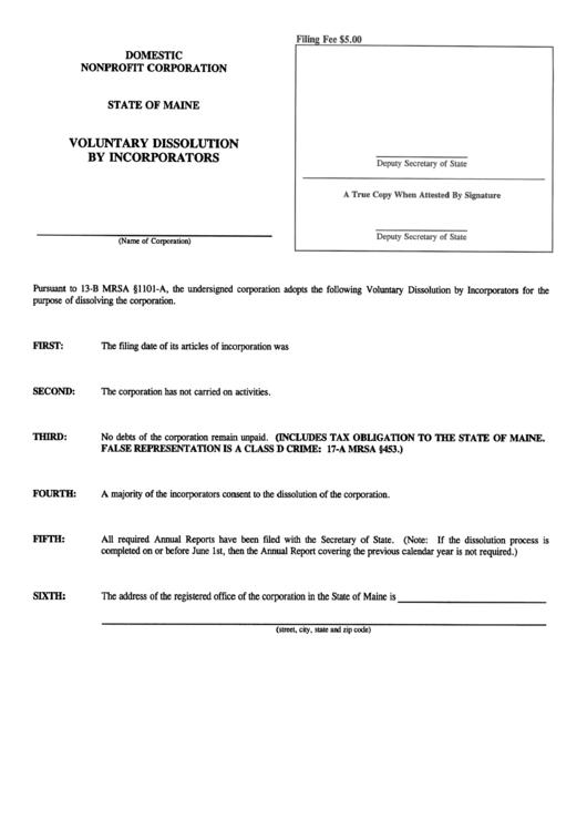 Form Mnpca-Iie - Domestic Nonprofit Corporation Volunt Ary Dissolution By Incorporators Printable pdf