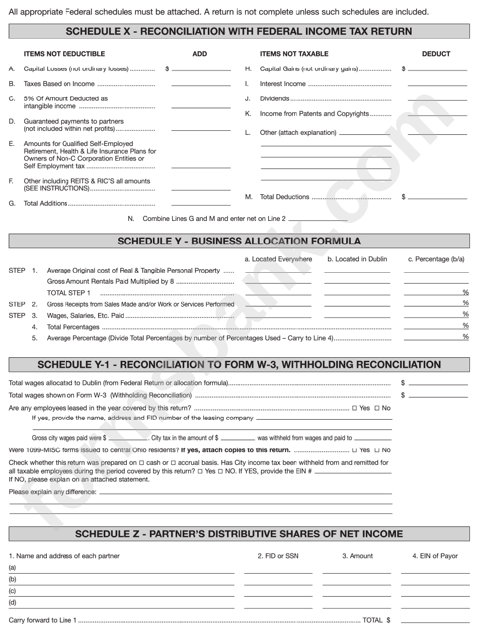 Business Income Tax Return Form 2014 - City Of Dublin
