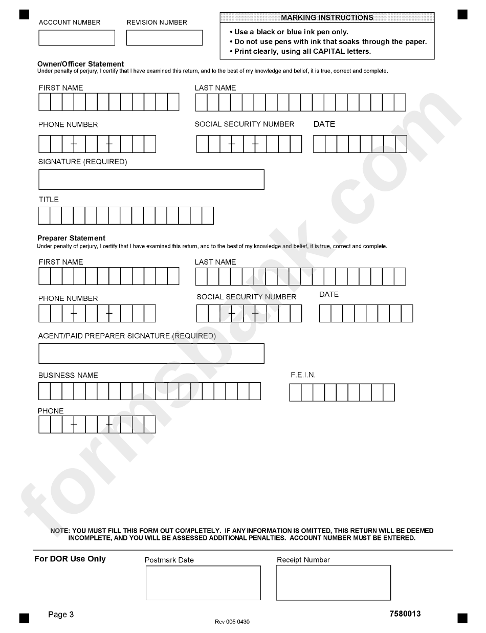 Form 7580 - Anti-Litter Tax Return