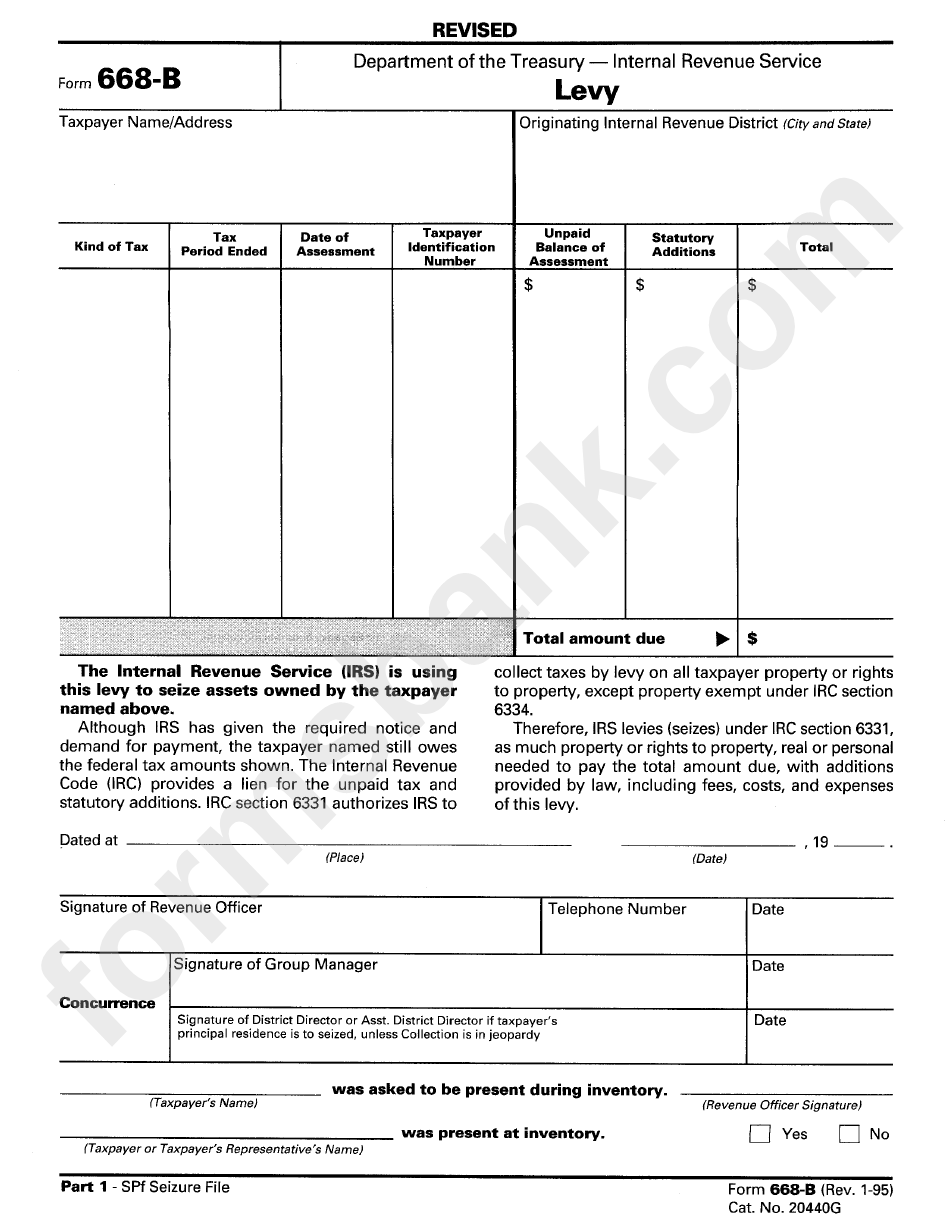 Form 668-B - Levy - Department Of The Treasury