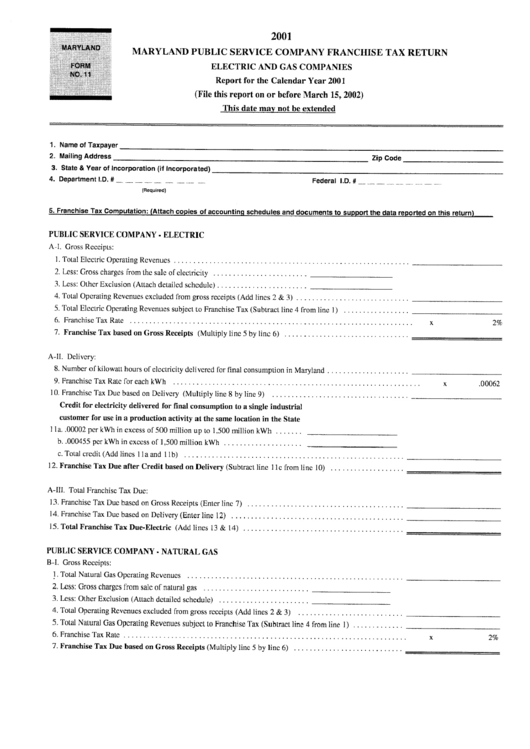 Form 11 - Maryland Public Service Company Franchise Tax Return - 2011 Printable pdf