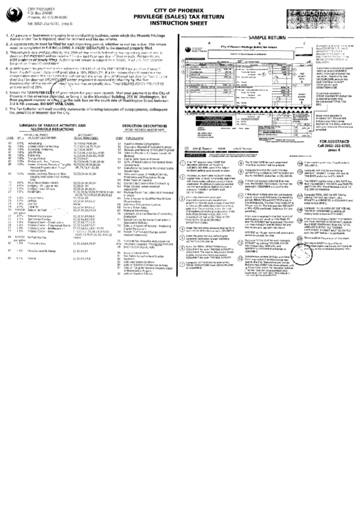 Privilege (Sales) Tax Return - Instruction Sheet - City Of Phoenix Printable pdf