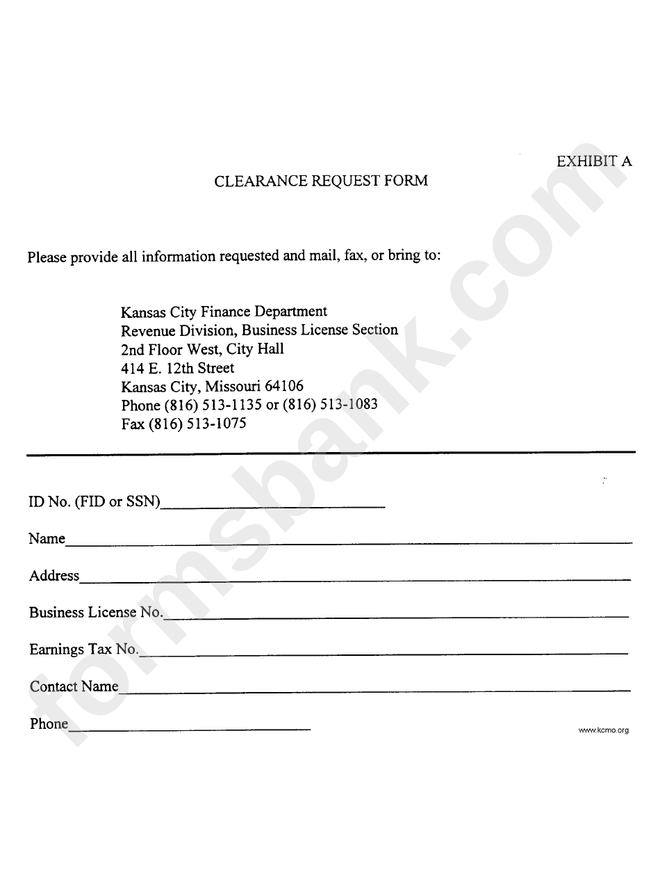 Clearance Request Form - Kansas City Finance Department