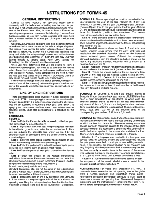 Instructions For Form K-45 Printable pdf