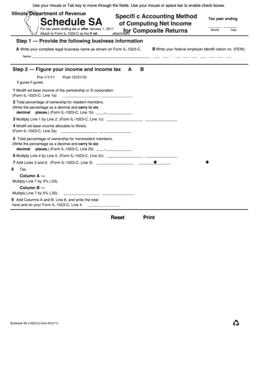 Fillable Schedule Sa (1023-C) - Specifi Accounting Method Of Computing Net Income For Composite Returns Form - Illinois Department Of Revenue - 2011 Printable pdf