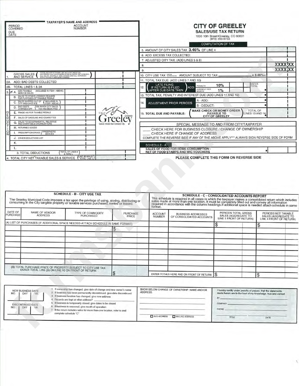 Sales / Use Tax Return Form - City Of Greeley