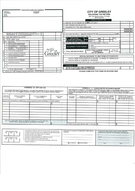 Sales / Use Tax Return Form - City Of Greeley Printable pdf