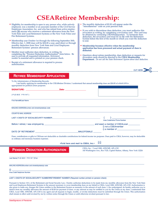 Retiree Membership Application Form Printable pdf