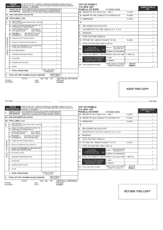 Use Tax Return Form - City Of Pueblo Printable pdf