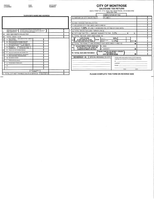 Sales / Use Tax Return Form - City Of Montrose Printable pdf