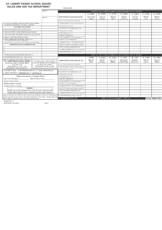 Sales / Use Tax Report Form - St. Landry Parish Printable pdf