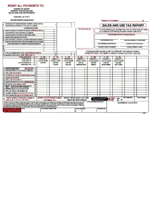 Sales / Use Tax Report Form - Parish Of Grant Printable pdf