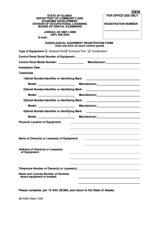 Fillable Form 08-4420 - Radiological Equipment Registration Form - Department Of Community And Economic Development Printable pdf