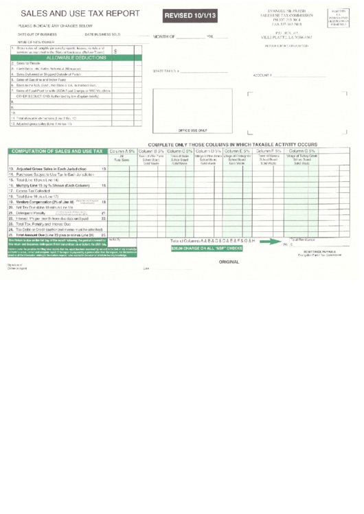 Sales / Use Tax Report Form - Evangeline Parish Printable pdf